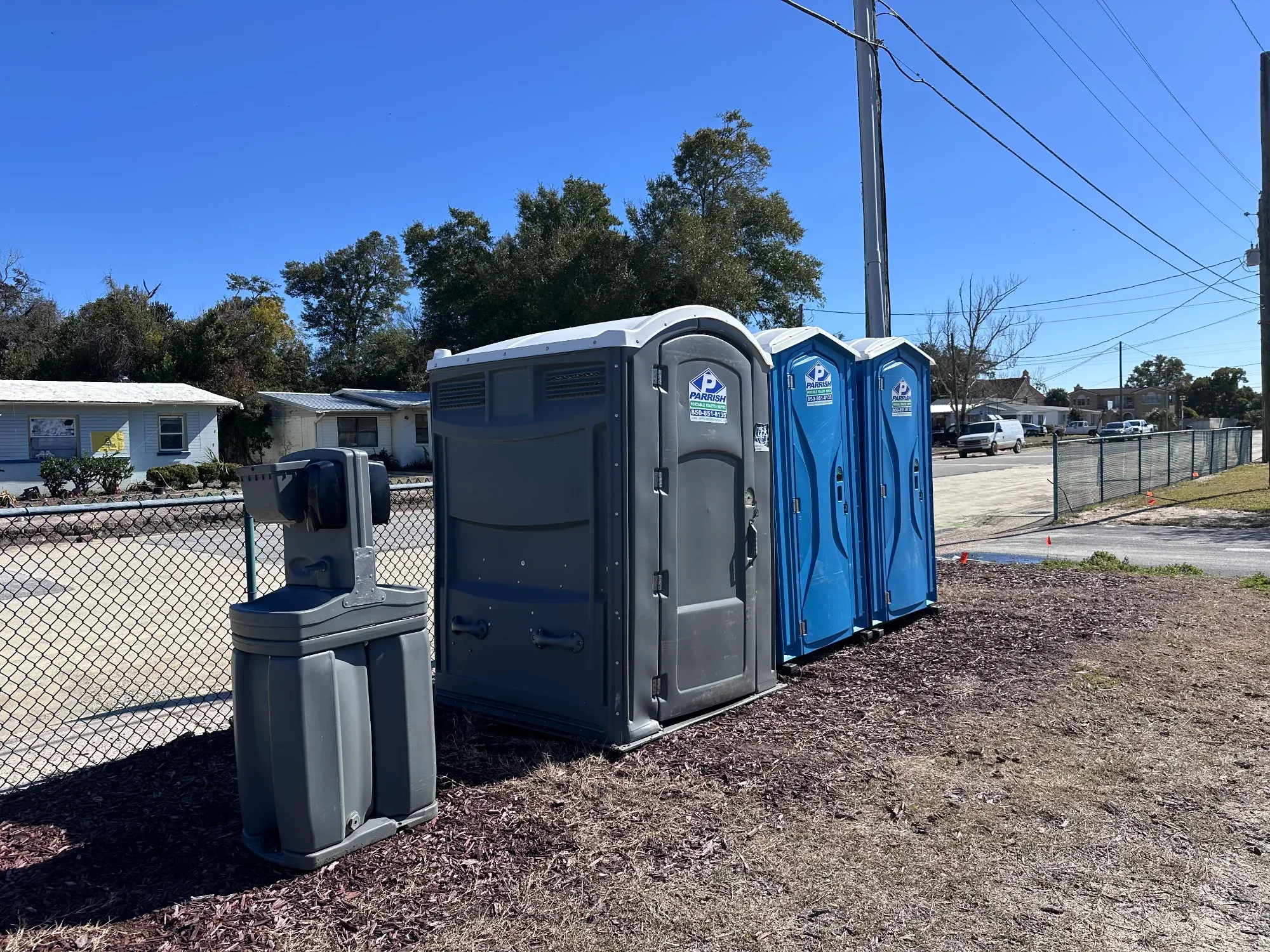 Parrish ADA unit, porta potties and handwash station deployed on site